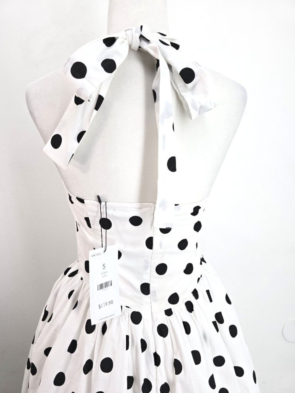 NWT Akira Black White Dolly Polka Dot Retro Midi Halter Dress Women Size Small - Picture 8 of 10